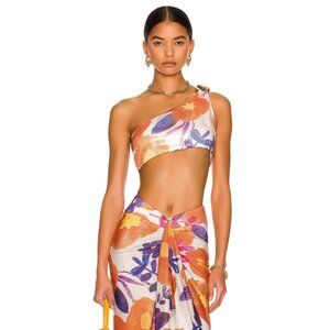 Raisa Vanessa Gold Chain One Shoulder Crop Top in Yellow & Purple